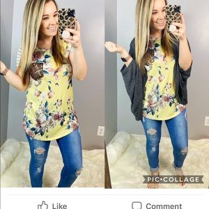 Yellow Floral Sequin and Stripe top